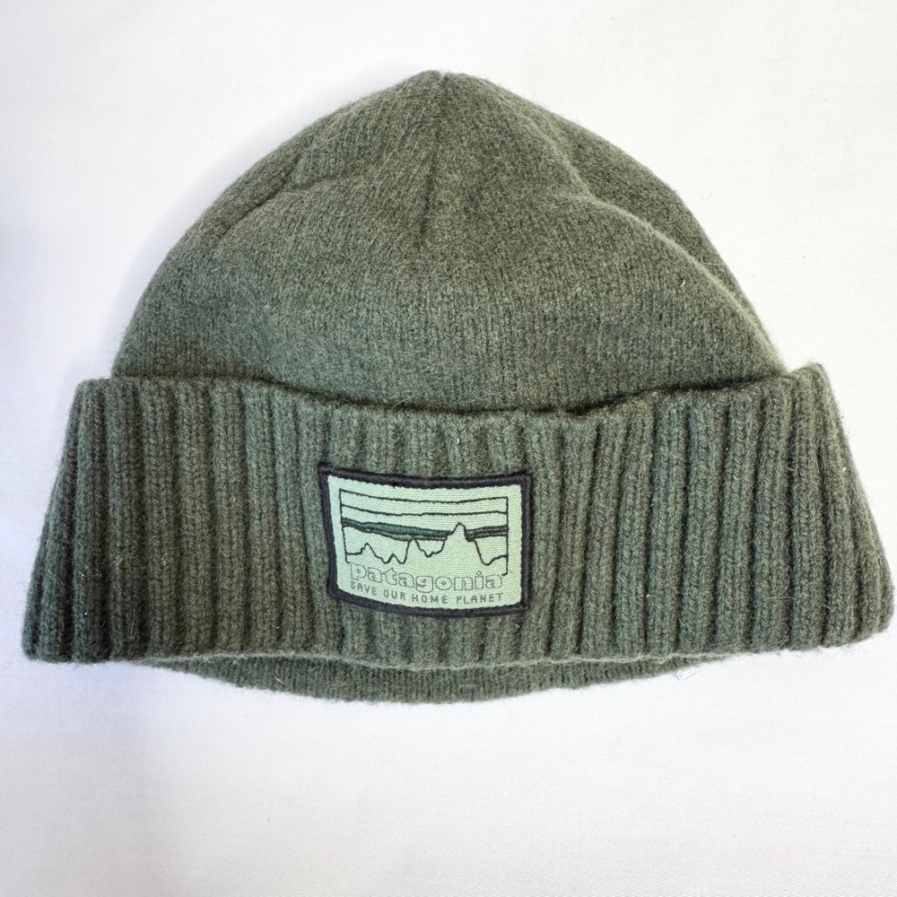Patagonia Brodeo Beanie Green Wool Blend Unisex One Size Fits All Hat Fall Hike